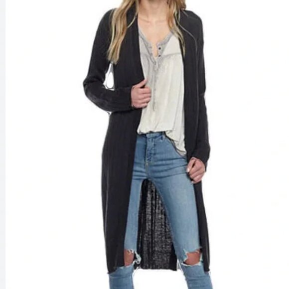 Free People Sweaters - Free People Long Black Ribbed Cardigan